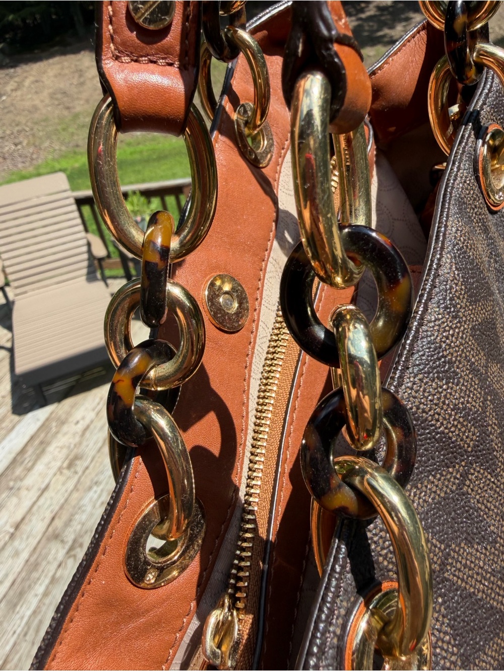 Michael Kors Cynthia MK signature Logo Satchel Brown Handbag - Picture 9 of 12